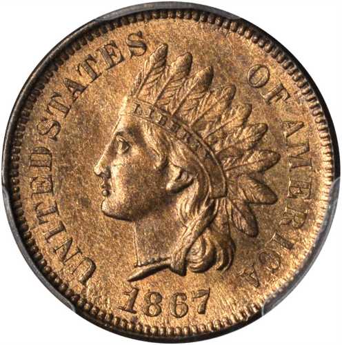 1867 Indian Cent. MS-65+ RB (PCGS). CAC. Gold Shield Holder.