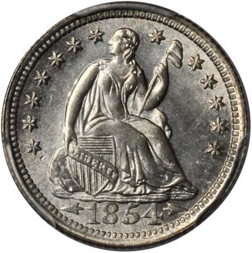 1854 Liberty Seated Half Dime. Arrows. MS-65 (PCGS). CAC.