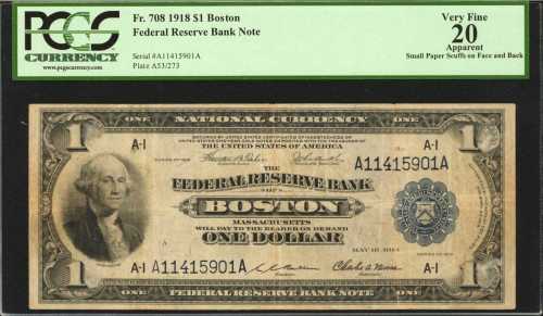 Lot of (4) 1918 $1 Federal Reserve Bank Notes. PCGS Graded.