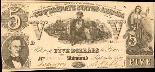 T-37. Confederate Currency. 1861 $5. Choice Very Fine.
