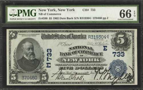 Fr. 590. New York, New York. 1902 $5 Date Back. The National Bank of Commerce in New York. Charter #