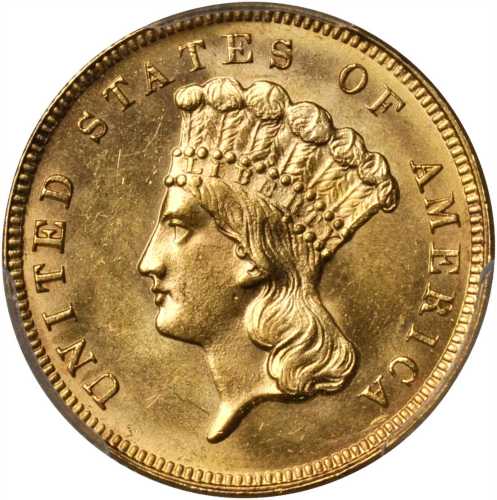 1889 Three-Dollar Gold Piece. MS-63 (PCGS).