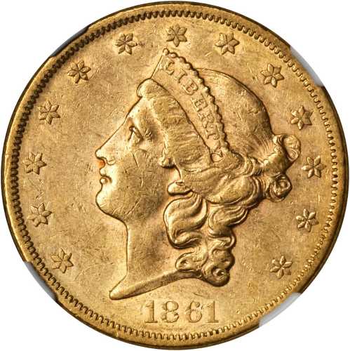 1861 Liberty Head Double Eagle. AU-53 (NGC).