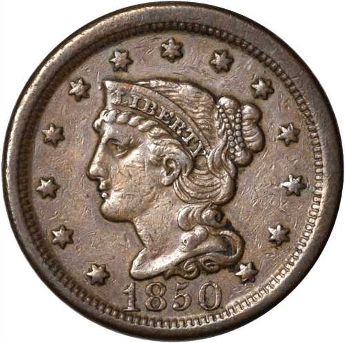 Lot of (4) 1850 Braided Hair Cents.