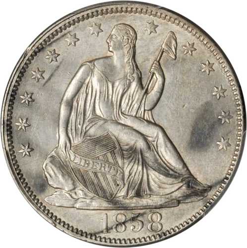 1858 Liberty Seated Half Dollar. WB-101. Type I Reverse. AU Details--Environmental Damage (PCGS).