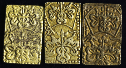 日本 文政一分判金(草文一分) Soubun 1Bu-bankin 文政2年~文政11年(1819-28)  计3枚组 3pcs 返品不可 要下见 Sold as is No returns (V~V