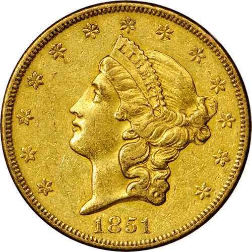 1851-O Liberty Head Double Eagle. AU-50 (PCGS).