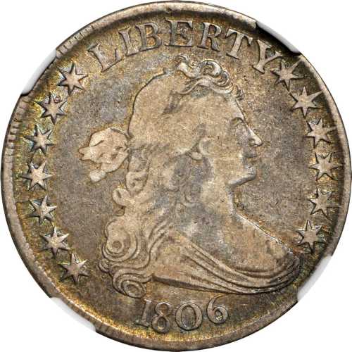 1806 Draped Bust Half Dollar. O-120a, T-28. Rarity-4. Pointed 6, Stem Through Claw. VF-20 (NGC).