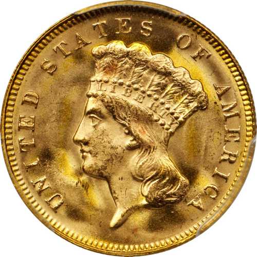 1878 Three-Dollar Gold Piece. MS-66 (PCGS).