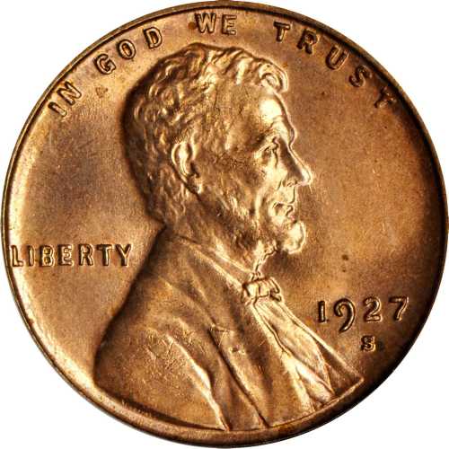 1927-S Lincoln Cent. MS-64 RD (PCGS). OGH.