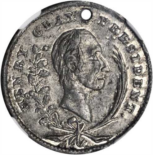 1844 Henry Clay. DeWitt-HC 1844-42, var. White metal. 21 mm. AU-55 (NGC).