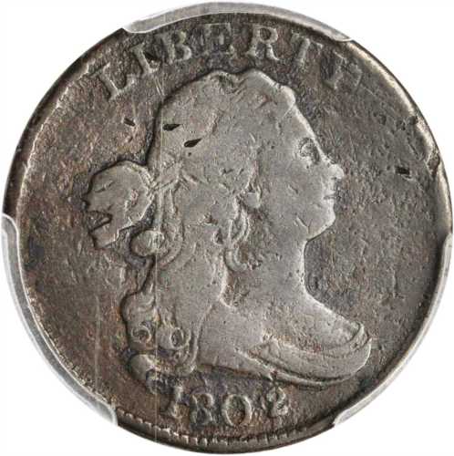 1802/0 Draped Bust Half Cent. C-2. Rarity-3. Second Reverse (a.k.a. Reverse of 1802). Fine Details--