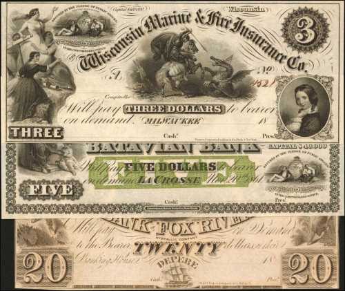 Lot of (3) Obsolete Banknote Remainders from Wisconsin. Extremely Fine to Choice Uncirculated.