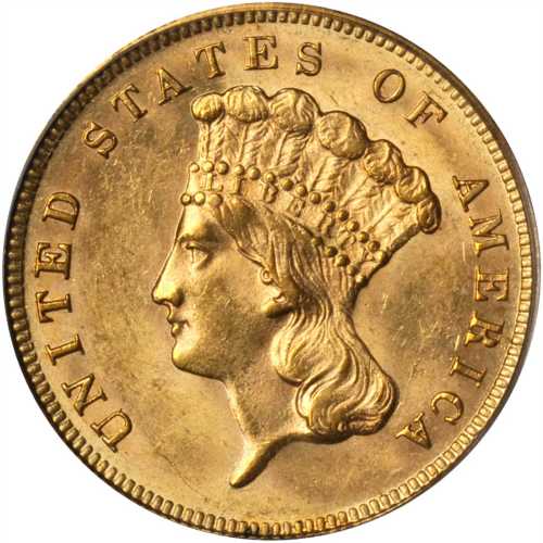 1889 Three-Dollar Gold Piece. MS-63 (PCGS). CAC.