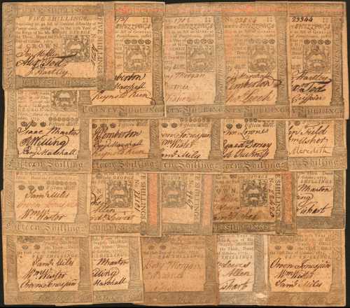 Colonial Currency. Collection of (20) Pennsylvania Colonial Notes. Fine to Very Fine.