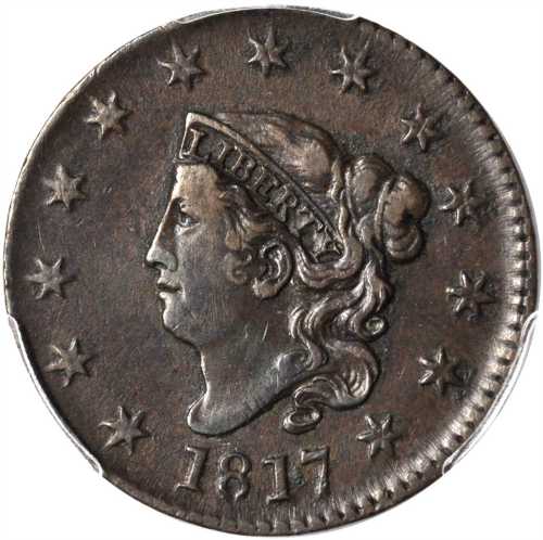 1817 Matron Head Cent. N-3. Rarity-2. 13 Stars. EF-40 (PCGS).