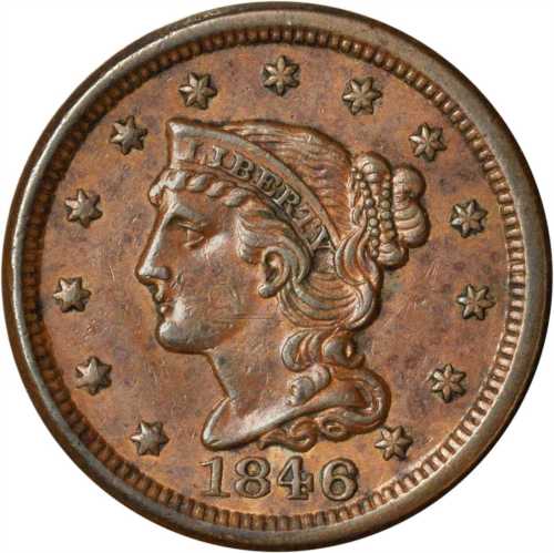 Lot of (5) 1846 Braided Hair Cents.