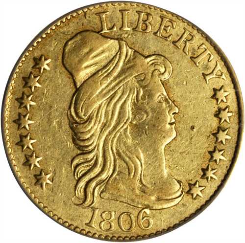 1806 Capped Bust Right Half Eagle. BD-6. Rarity-2. Round-Top 6, Stars 7x6. EF-45 Details--Punctured 