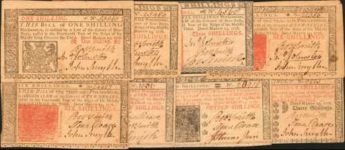 Colonial Currency. Collection of (8) New Jersey Colonial Notes. Very Fine to About Uncirculated.