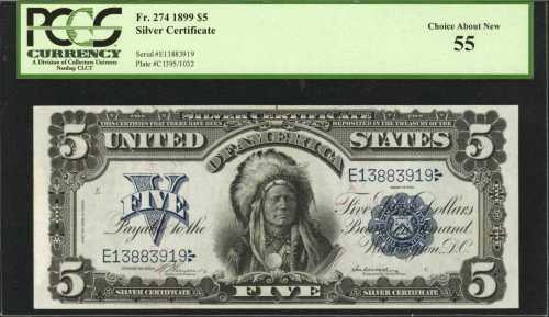 Fr. 274. 1899 $5 Silver Certificate. PCGS Choice About New 55.