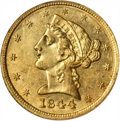 1844-D Liberty Head Half Eagle. AU-55 (NGC). OH.