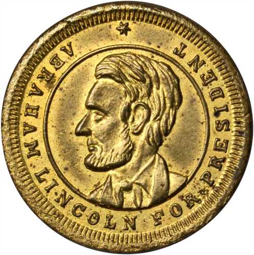 1864 Abraham Lincoln. DeWitt-AL 1864-37. Gilt brass. 22.2 mm. Mint State.