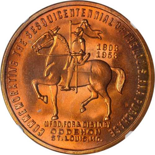 1953 Louisiana Purchase Sesquicentennial. Copper. 41 mm. HK-509. Rarity-2. MS-66 RD (NGC).