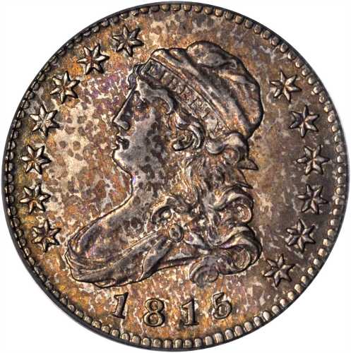 1815 Capped Bust Quarter. B-1, the only known dies. Rarity-1. AU-58 (PCGS).