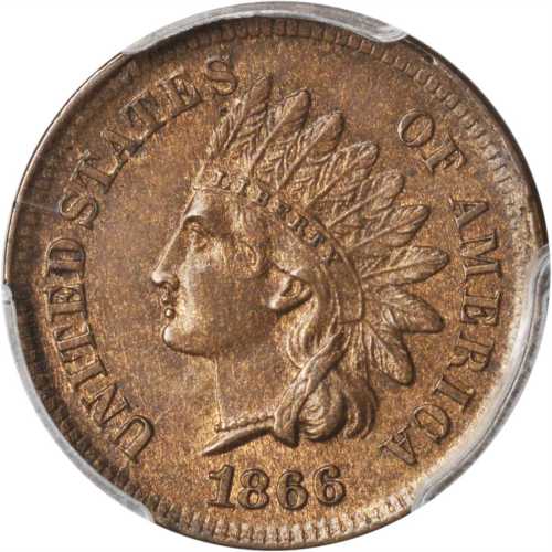 1866 Indian Cent. AU-58 (PCGS).