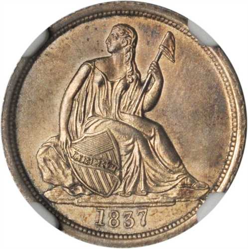 1837 Liberty Seated Dime. No Stars. Fortin-101a. Rarity-2. Large Date. Repunched Date. MS-64 (NGC).