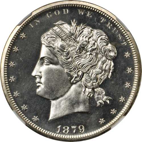 1879 Pattern Standard Dollar. Judd-1605, Pollock-1801. Rarity-7-. Silver. Reeded Edge. Proof-60 (NGC