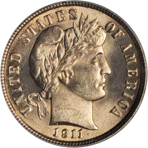 1911 Barber Dime. MS-64 (PCGS). CAC--Gold Label.