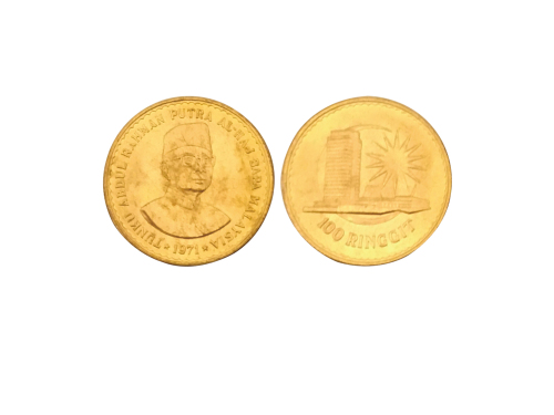 1971年马来西亚100林吉特纪念金币，重量18.66克，成色91.7%。未使用
