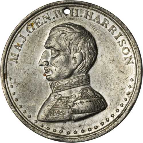 1840 William Henry Harrison. DeWitt-WHH 1840-18. White metal. 37.2 mm. Extremely Fine, neatly pierce
