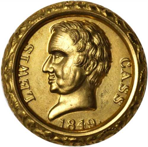 1848 Lewis Cass. DeWitt-LC 1848-7, var. Gilt brass shells. 23.9 mm. Choice Mint State.