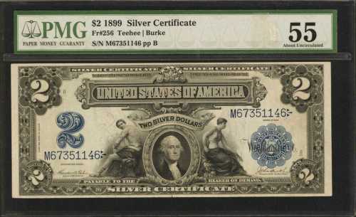 Fr. 256. 1899 $2 Silver Certificate. PMG About Uncirculated 55.