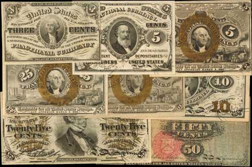 Lot of (8) Mixed Fractional Currency. Fine to Uncirculated.