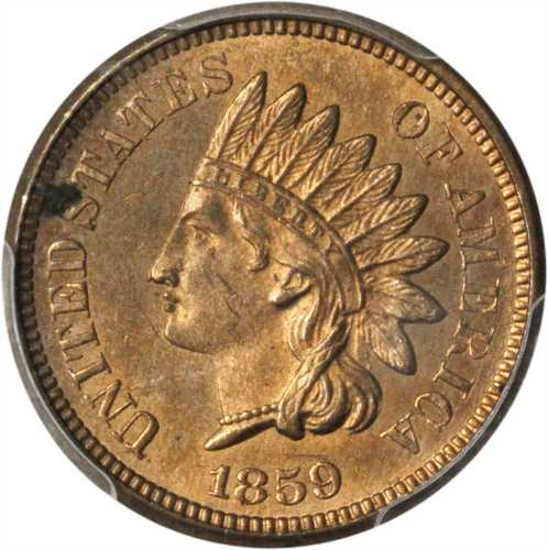 1859 Indian Cent. AU Details--Environmental Damage (PCGS).