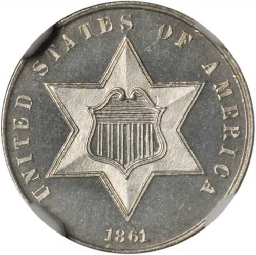 1861 Silver Three-Cent Piece. Proof-66 (NGC).