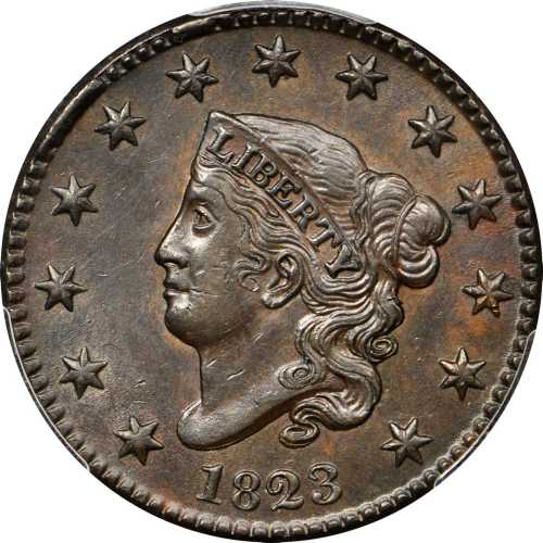 1823 Matron Head Cent. N-2. Rarity-2. AU-58 (PCGS). CAC.