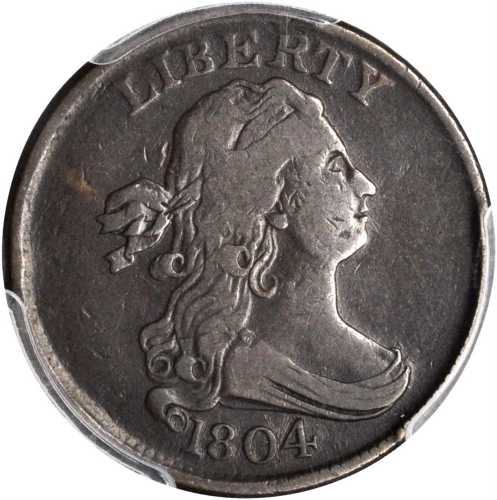 1804 Draped Bust Half Cent. C-10. Rarity-1. Crosslet 4, Stems to Wreath. VF-25 (PCGS).