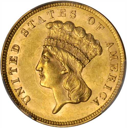 1859 Three-Dollar Gold Piece. MS-62 (PCGS).