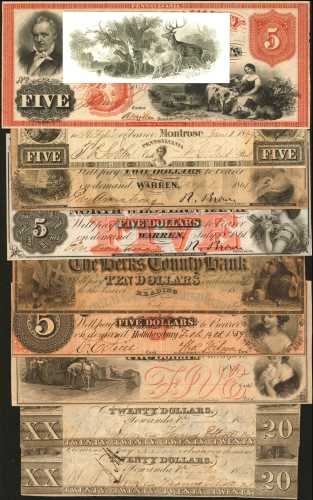 Lot of (9) Obsolete Banknotes from the State of Pennsylvania. Fine to Choice Uncirculated.