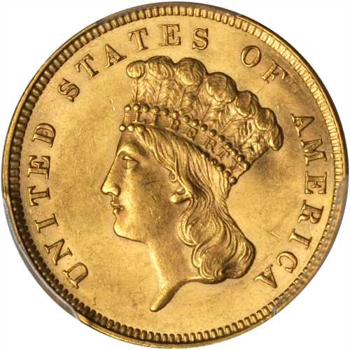 1860 Three-Dollar Gold Piece. MS-63 (PCGS).