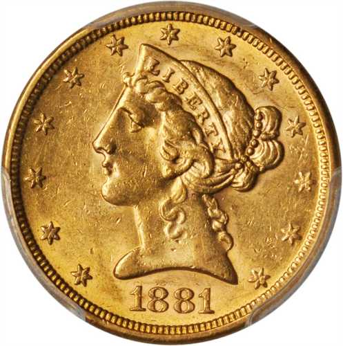 1881-S Liberty Head Half Eagle. AU-58 (PCGS).