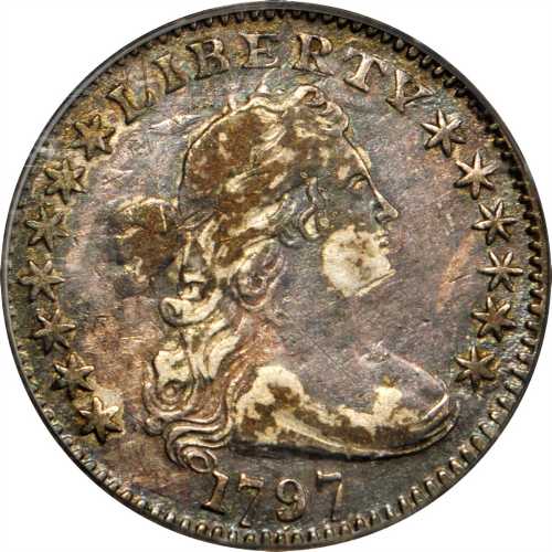 1797 Draped Bust Half Dime. LM-4. Rarity-6. 13 Stars. VF-35 (PCGS). CAC.