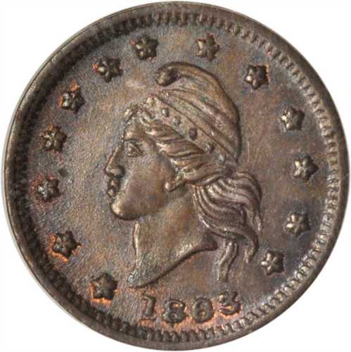 1863 French Liberty Head / Union For Ever. Fuld-6/268 a. Rarity-1. Copper. 19 mm. MS-65 BN (ICG).