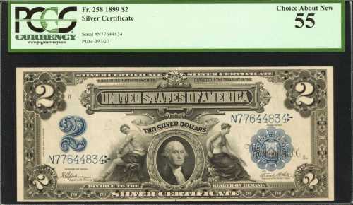 Fr. 258. 1899 $2 Silver Certificate. PCGS Choice About New 55.