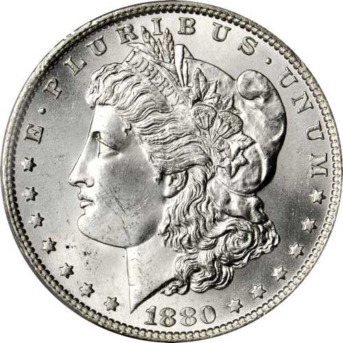 1880-O Morgan Silver Dollar. MS-64+ (PCGS). CAC. Gold Shield Holder.
