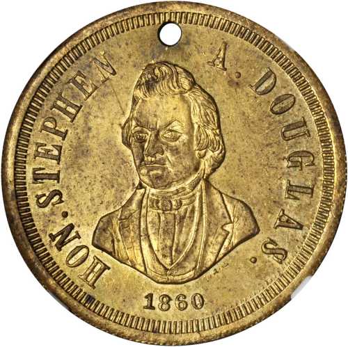 1860 Stephen Douglas. DeWitt-SD 1860-8. Brass. 31 mm. MS-63 (NGC).